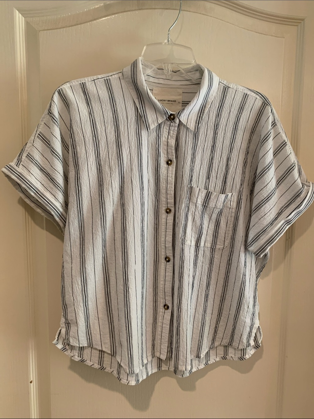 Lucky Brand White Shirt with Black Vertical Stripes